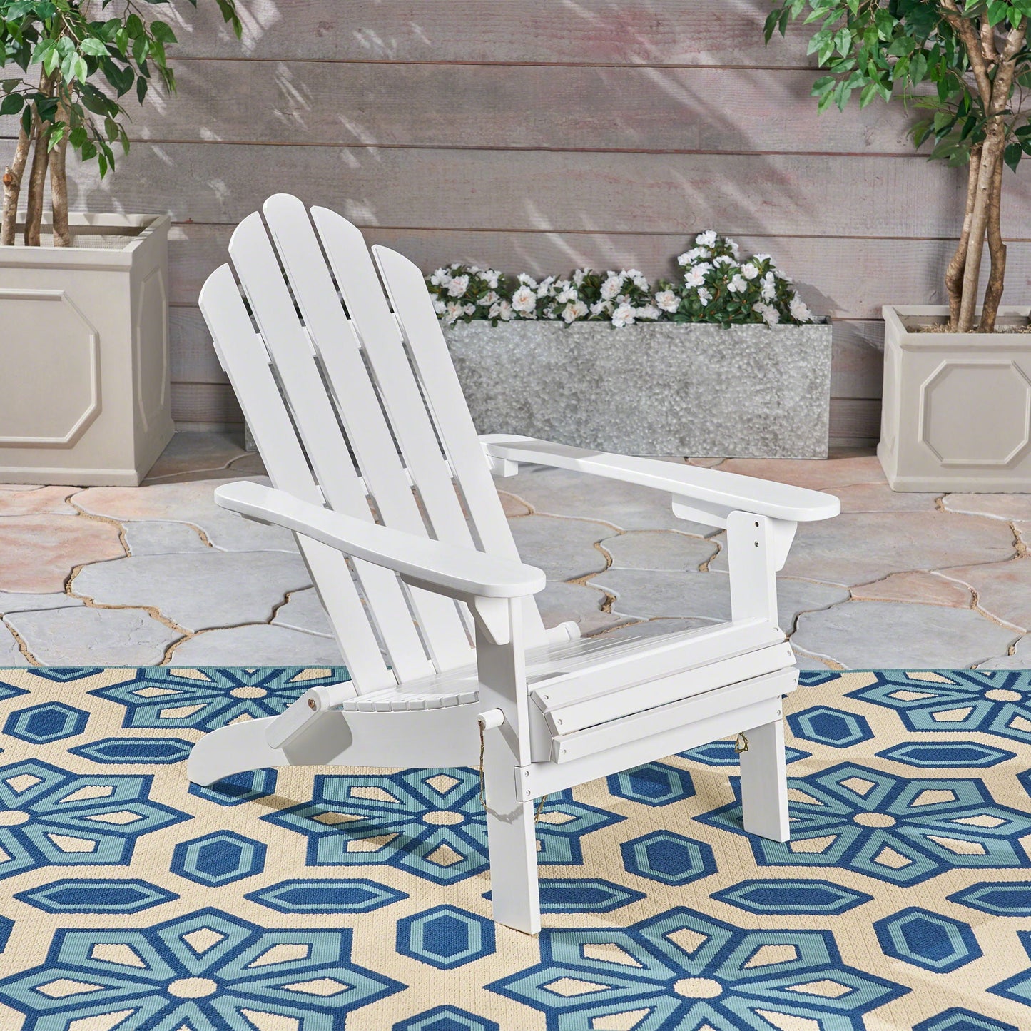 Aurascape white acacia wood foldable Adirondack chair for outdoor use on Tampa Home & Garden Store