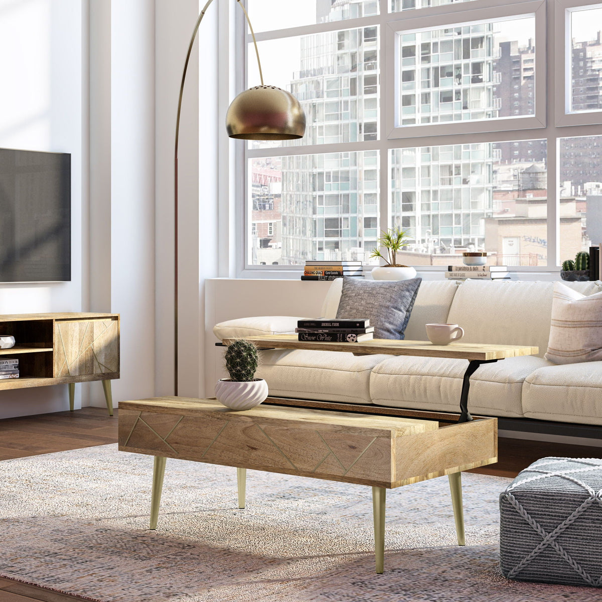 Two Handcrafted Lift Top Coffee Tables with Storage in wood & brass legs by HouseOfZazla on Tampa Home & Garden Store