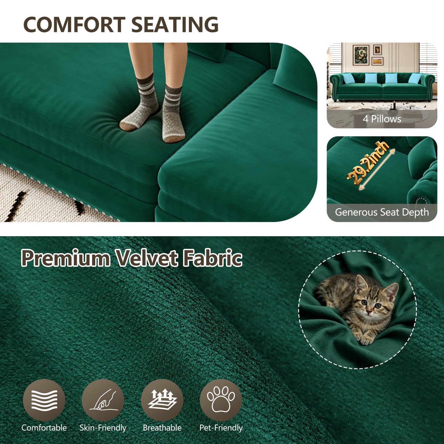 Green Chesterfield Velvet Sofa and the Bed