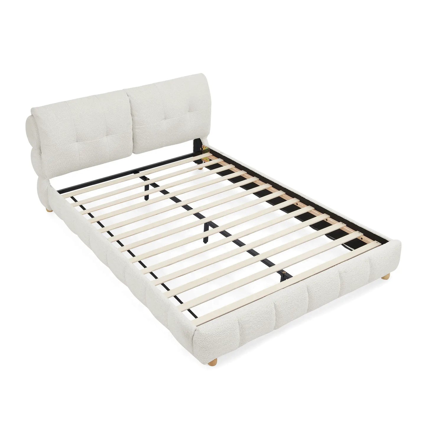 Platform Bed & Upholstered Frame in cream fabric with upholstered headboard by Unique Piece Furniture on Tampa Home & Garden Store