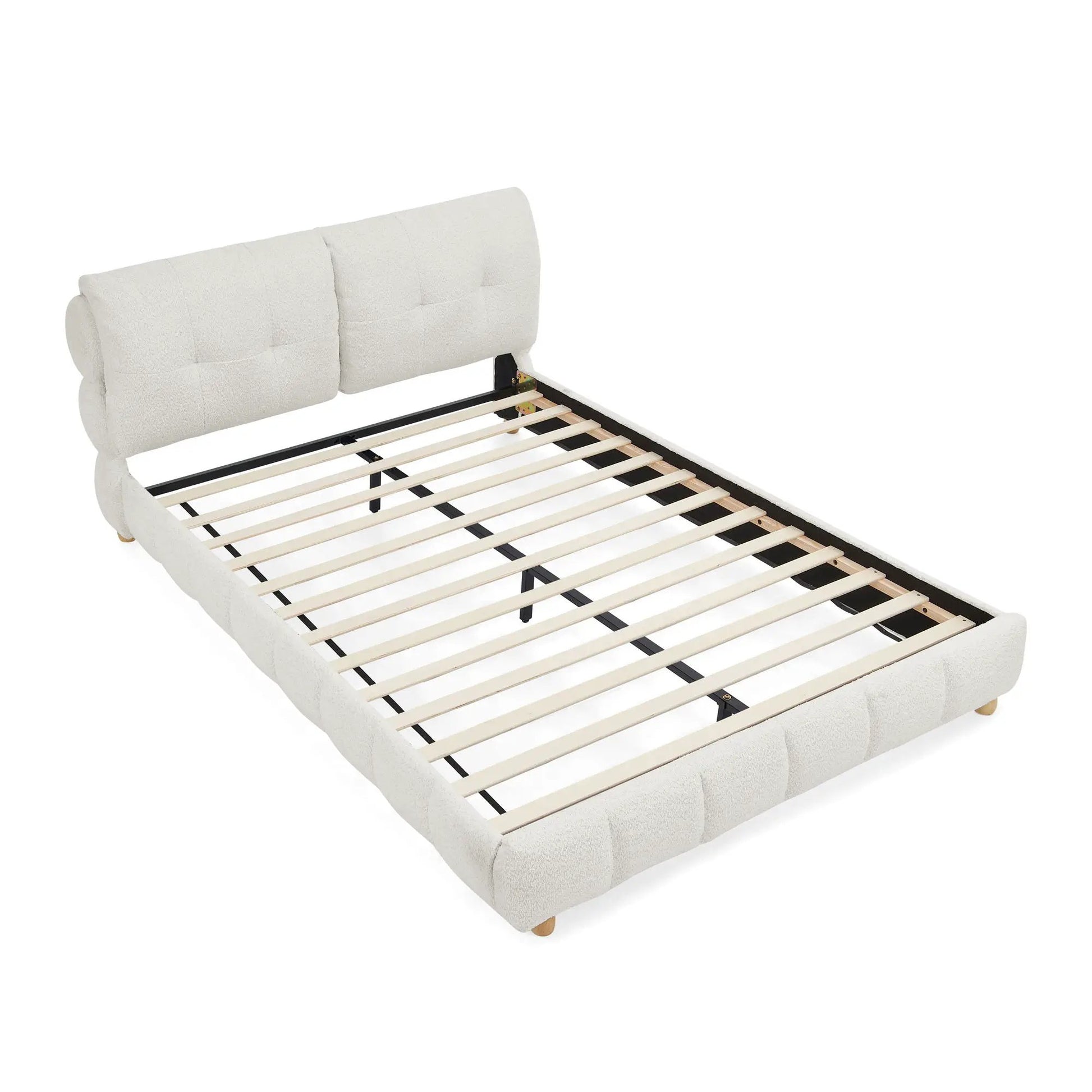 Platform Bed & Upholstered Frame in cream fabric with upholstered headboard by Unique Piece Furniture on Tampa Home & Garden Store