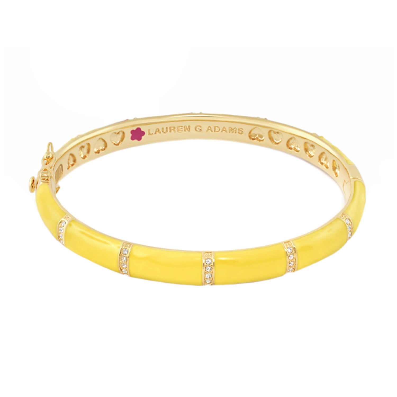 Santa Barbara Bangle by Lauren G Adams, yellow enamel segmented gold-tone bracelet with crystal pavé accents on Tampa Home & Garden Store