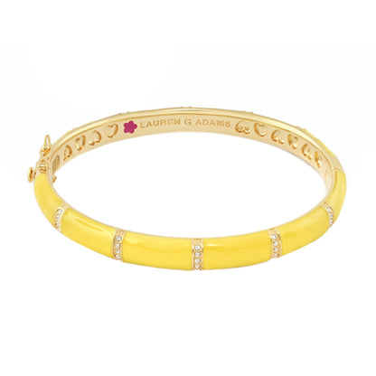 Santa Barbara Bangle by Lauren G Adams, yellow enamel segmented gold-tone bracelet with crystal pavé accents on Tampa Home & Garden Store