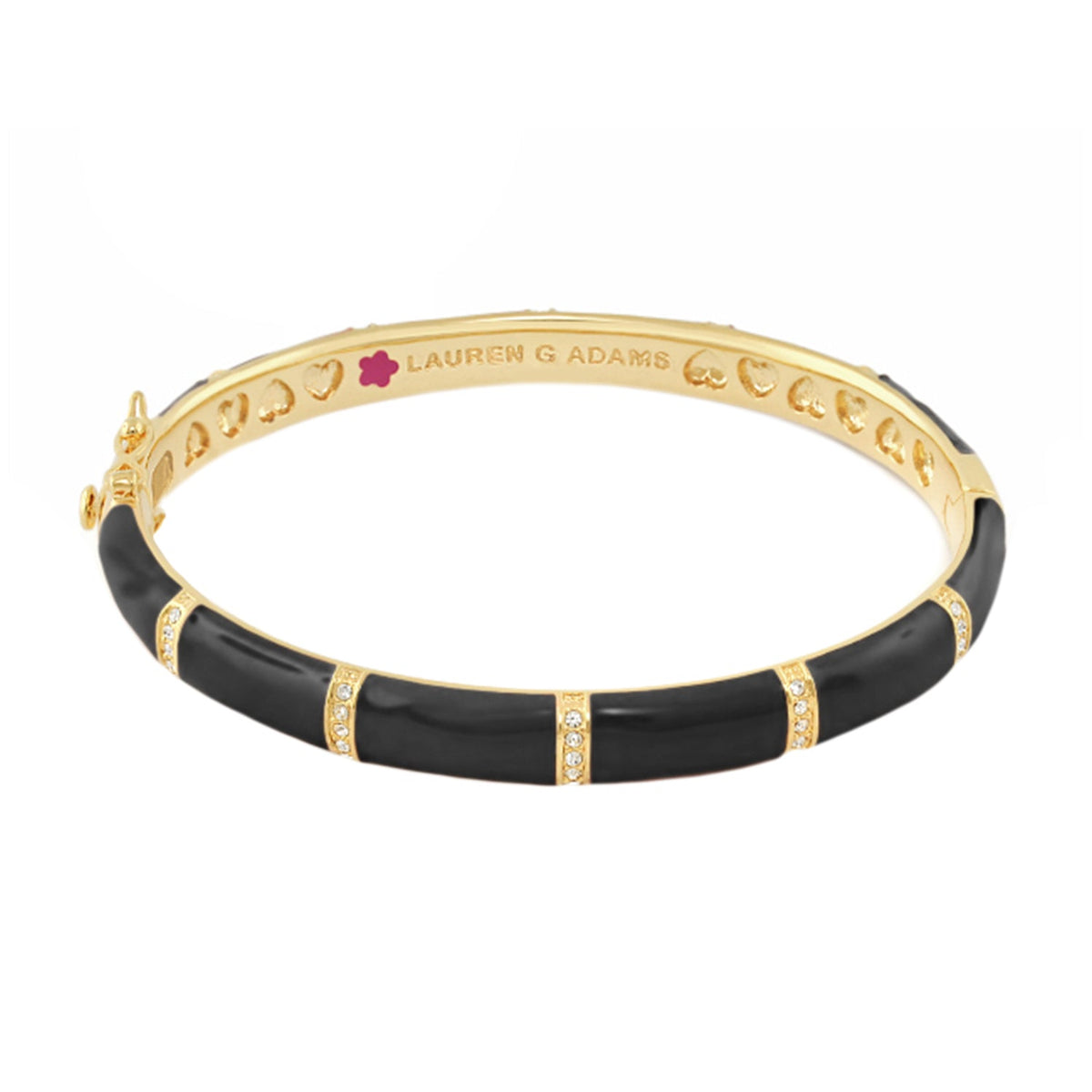 Santa Barbara Bangle by Lauren G Adams; gold-tone bracelet with black enamel segments on Tampa Home & Garden Store