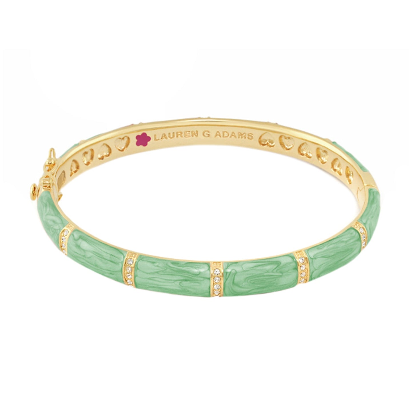 Santa Barbara Bangle by Lauren G Adams, green enamel segmented bracelet with gold trim on Tampa Home & Garden Store
