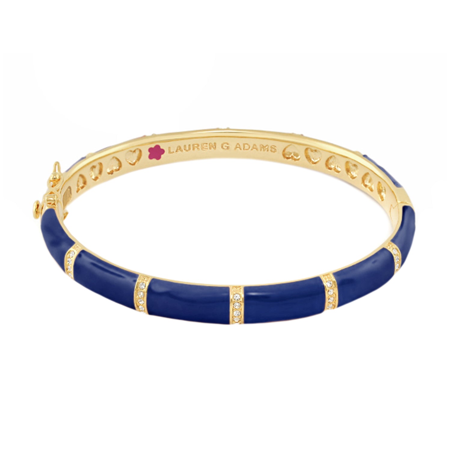 Santa Barbara Bangle by Lauren G Adams in blue enamel with gold segmented panels on Tampa Home & Garden Store