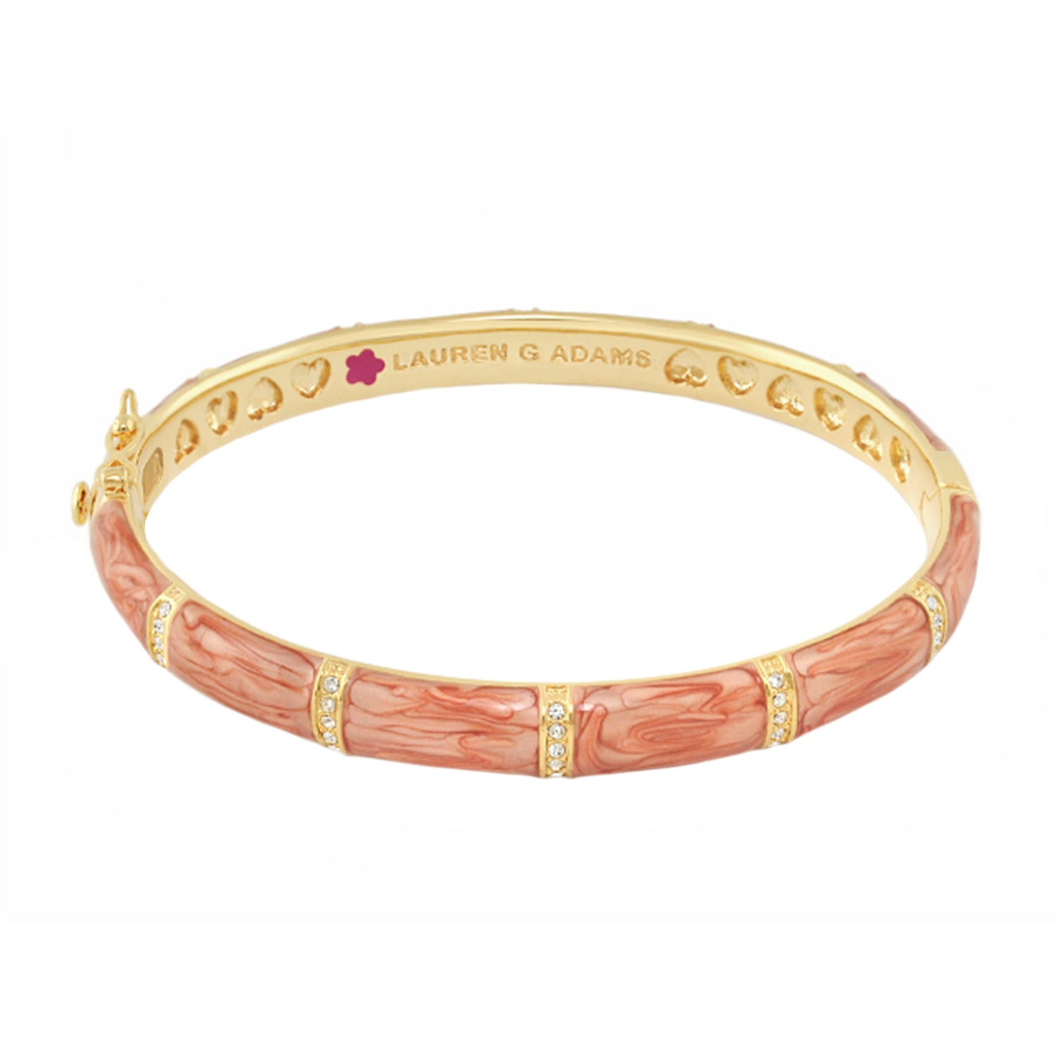 Santa Barbara Bangle by Lauren G Adams, gold-tone bracelet with pink marbled enamel crystals on Tampa Home & Garden Store