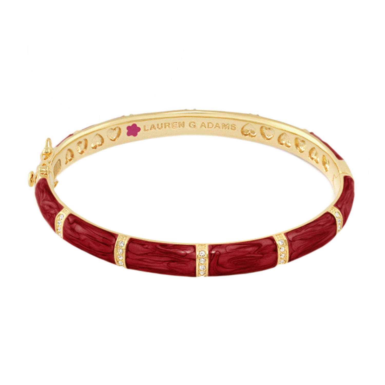 Santa Barbara Bangle by Lauren G Adams, gold bracelet with red enamel segments and crystal on Tampa Home & Garden Store