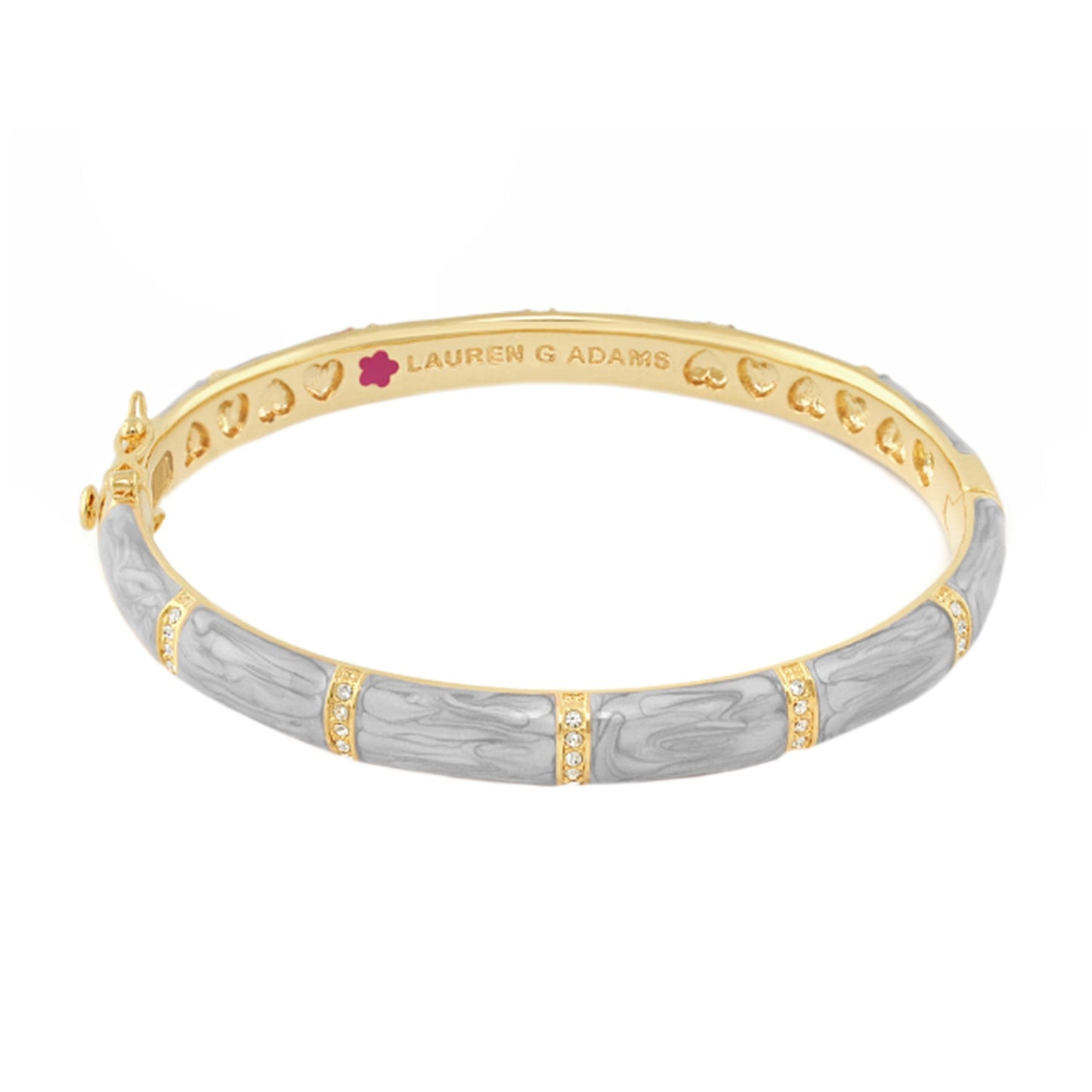 Santa Barbara Bangle by Lauren G Adams, gold-tone bracelet with gray marbled enamel crystals on Tampa Home & Garden Store