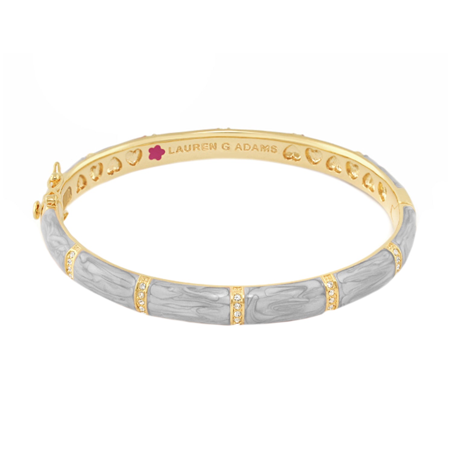 Santa Barbara Bangle by Lauren G Adams, gold-tone bracelet with gray marbled enamel crystals on Tampa Home & Garden Store