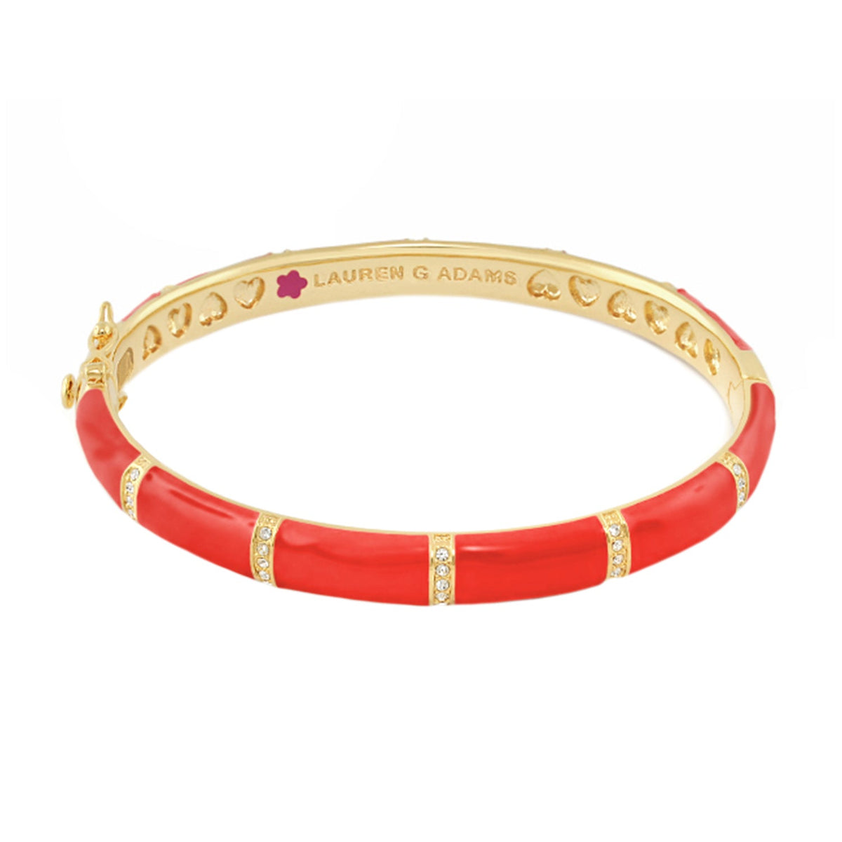 Santa Barbara Bangle by Lauren G Adams, gold bracelet with red enamel segments and crystals on Tampa Home & Garden Store
