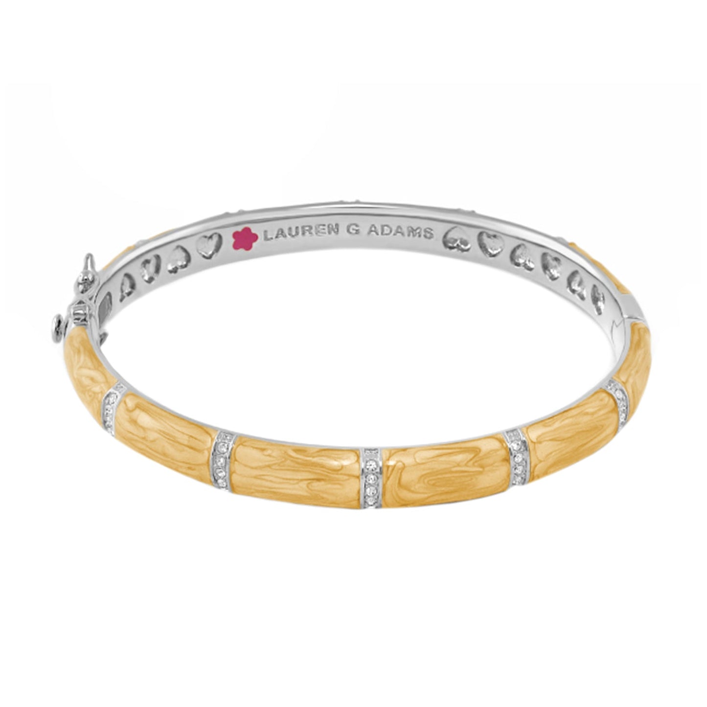 Santa Barbara Bangle by Lauren G Adams, tan wood-textured bracelet with silver pave links on Tampa Home & Garden Store