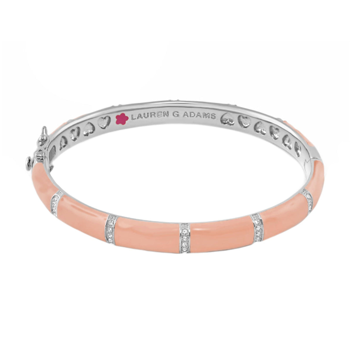 Santa Barbara Bangle peach enamel bracelet by Lauren G Adams with crystal-studded silver spacers on Tampa Home & Garden Store