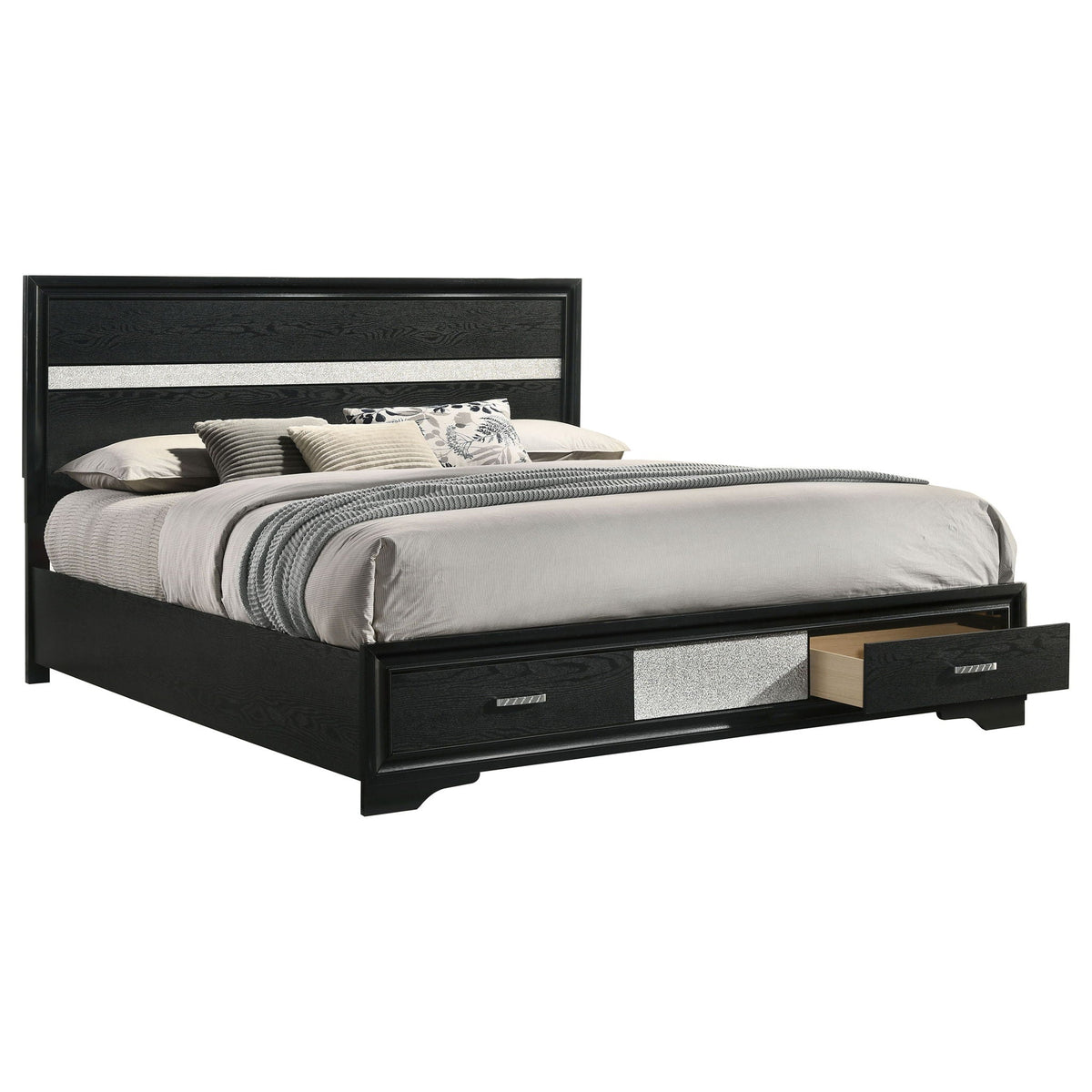 Annie Upholstered Panel Bed and Glitter Stripe