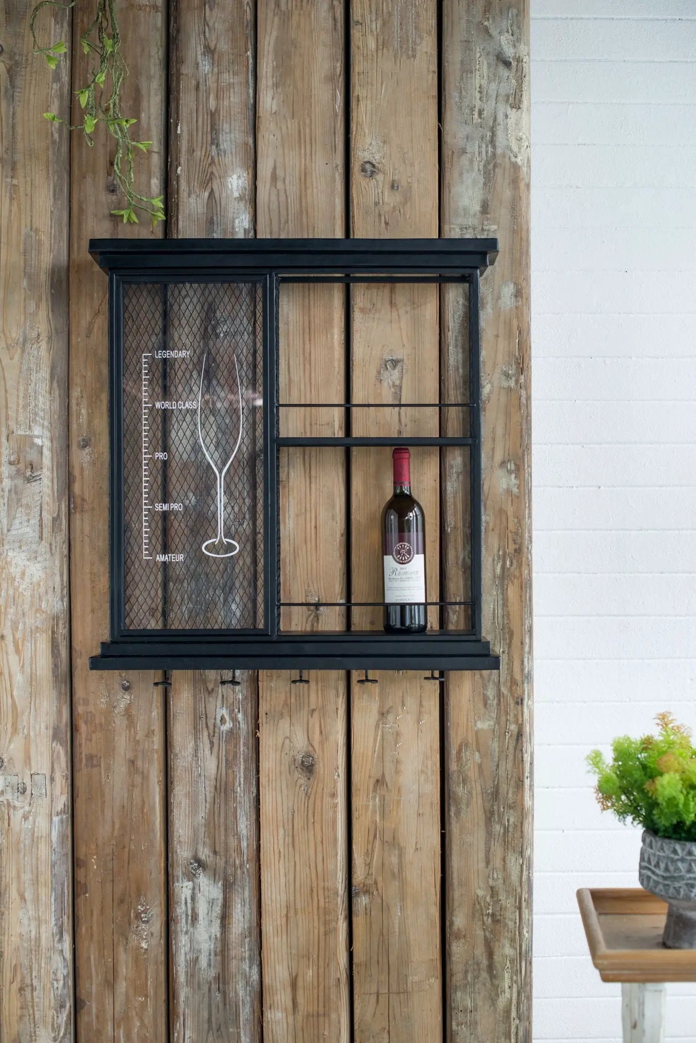 Black wall-mounted wine bar shelf with glass holder and bottle display Unique Piece Furniture on Tampa Home & Garden Store