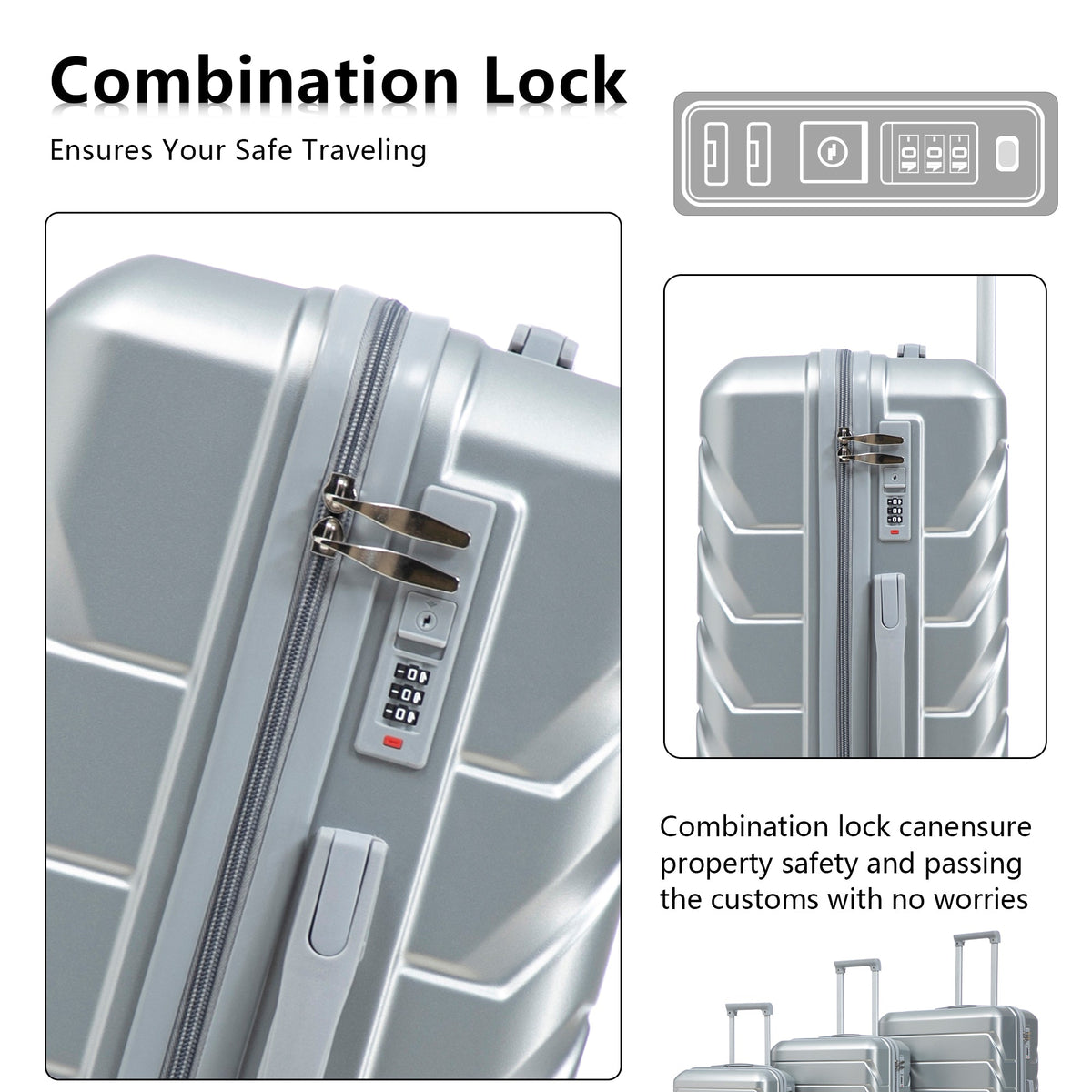 3-Piece ABS Spinner Wheel Luggage Set with Combination Lock silver by HouseOfZazla on Tampa Home & Garden Store