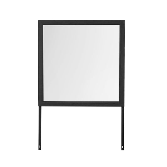 Gray black rectangular mirror with rustic wood inlay frame 39.37in wide 39.57in high on Tampa Home & Garden Store
