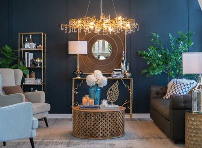 D15x29 Table Lamp with Glass Drum Shade by HouseOfZazla, gold-tone base and glass shade on Tampa Home & Garden Store