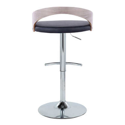 Contemporary adjustable barstool with swivel, wood back, black seat, chrome pedestal base on Tampa Home & Garden Store