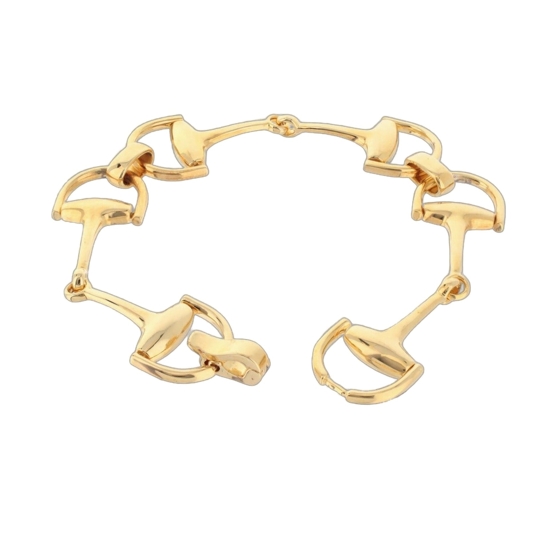 Gold-tone equestrian stirrup bracelet with polished bar-link segments on Tampa Home & Garden Store