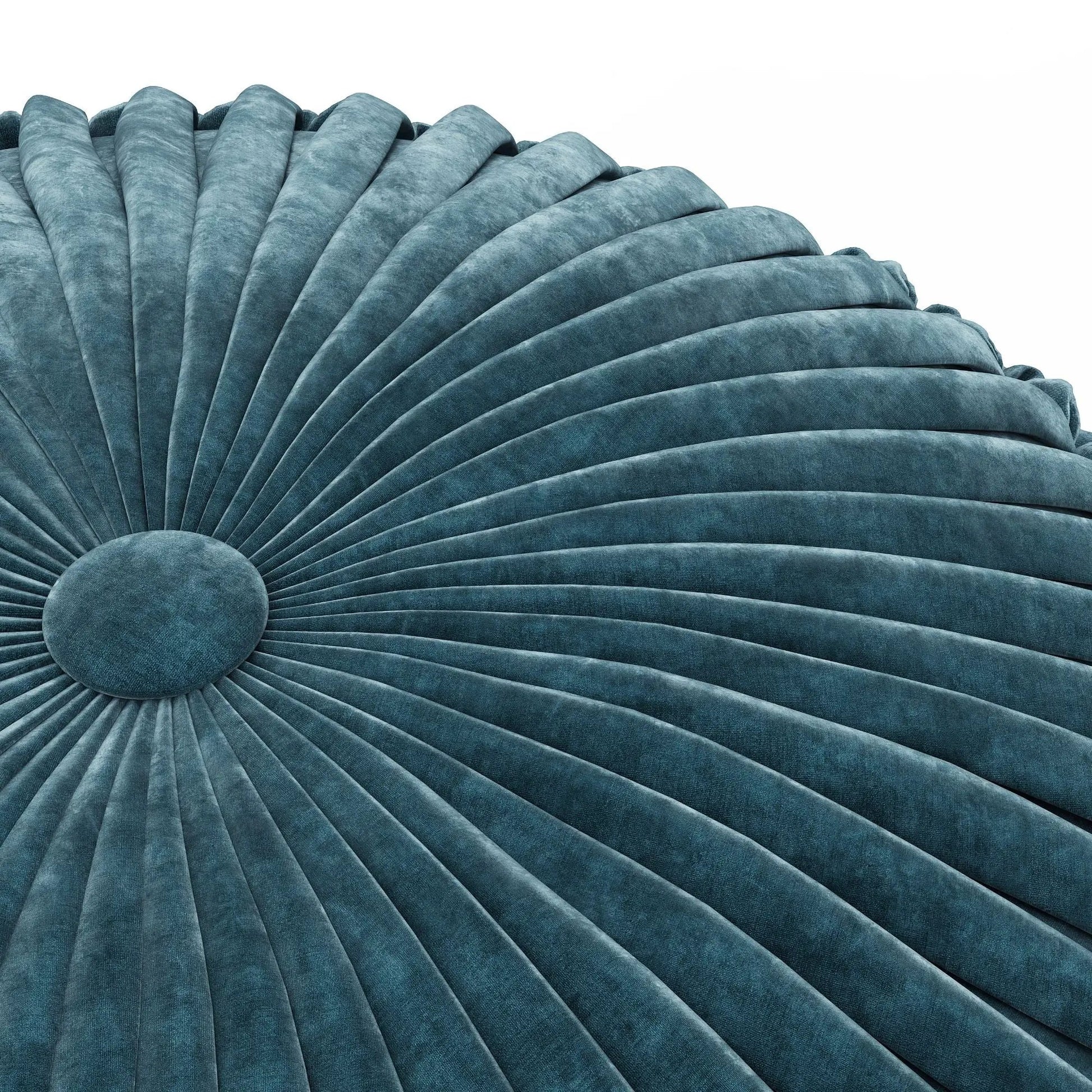 Renee Handcrafted Round Pouf teal velvet radiating pleats by Unique Piece Furniture on Tampa Home & Garden Store