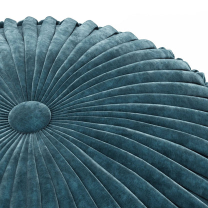 Renee Handcrafted Round Pouf teal velvet radiating pleats by Unique Piece Furniture on Tampa Home & Garden Store