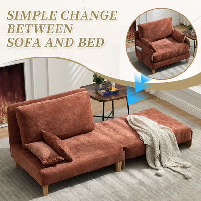 Mid Century Modern Foldable Sofa Bed, 3 Pillows