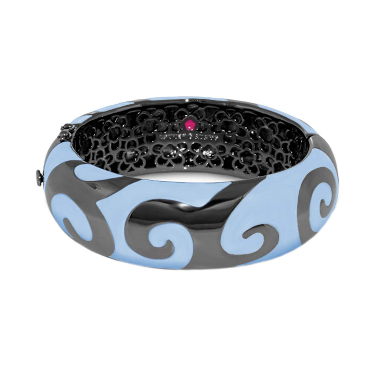 Good Karma Bangle Lauren G Adams, hinged blue-gray enamel bracelet with floral lattice interior on Tampa Home & Garden Store