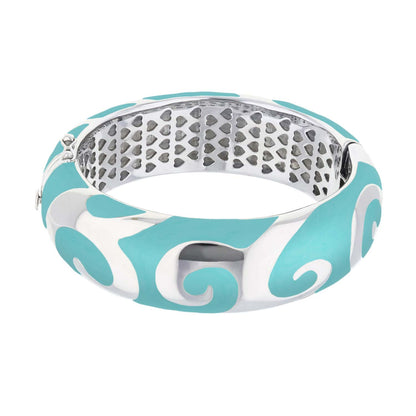 Good Karma Bangle by Lauren G Adams, turquoise and white swirl, hinged with safety lock on Tampa Home & Garden Store