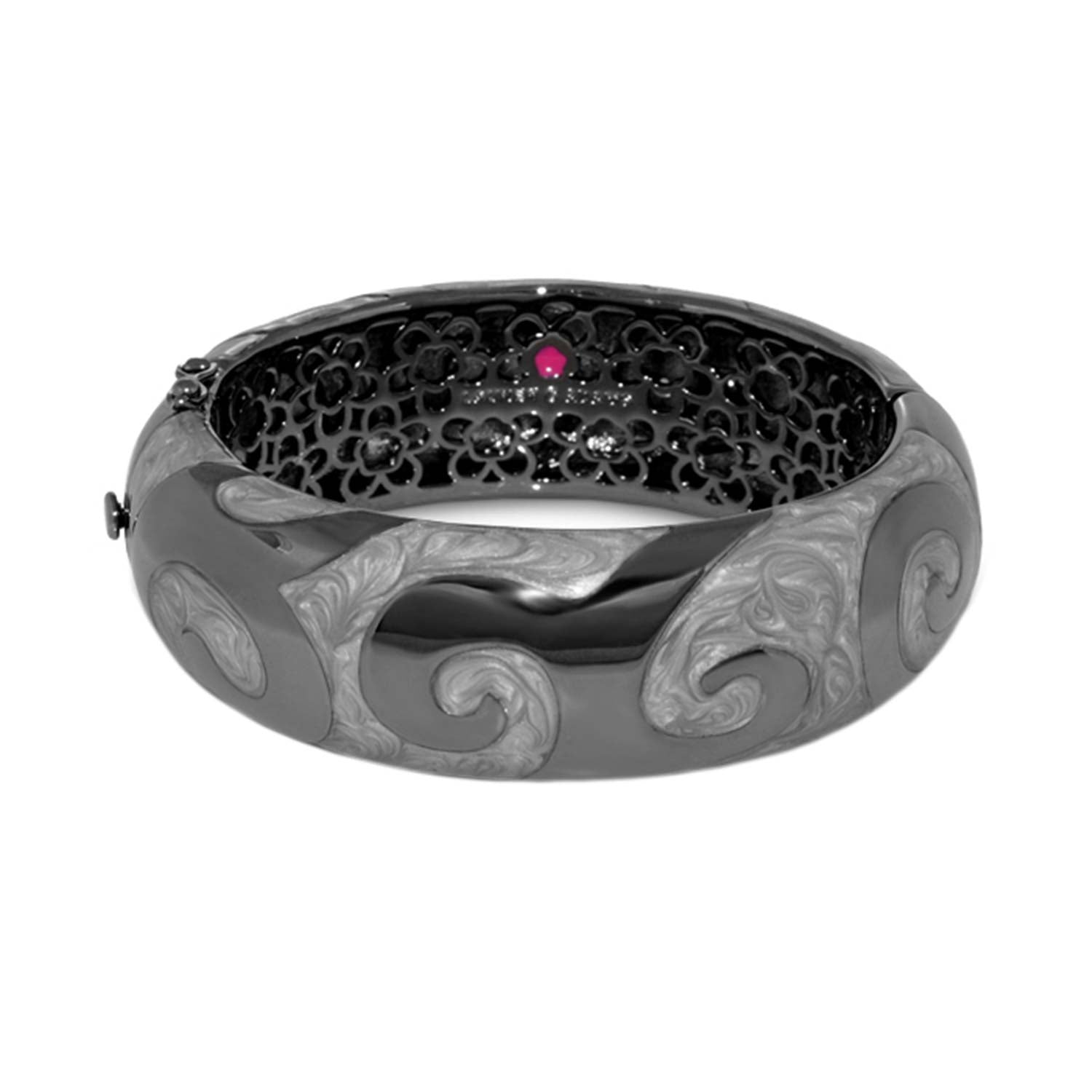 Good Karma Bangle hinged bracelet by Lauren G Adams, silver-tone floral openwork on Tampa Home & Garden Store