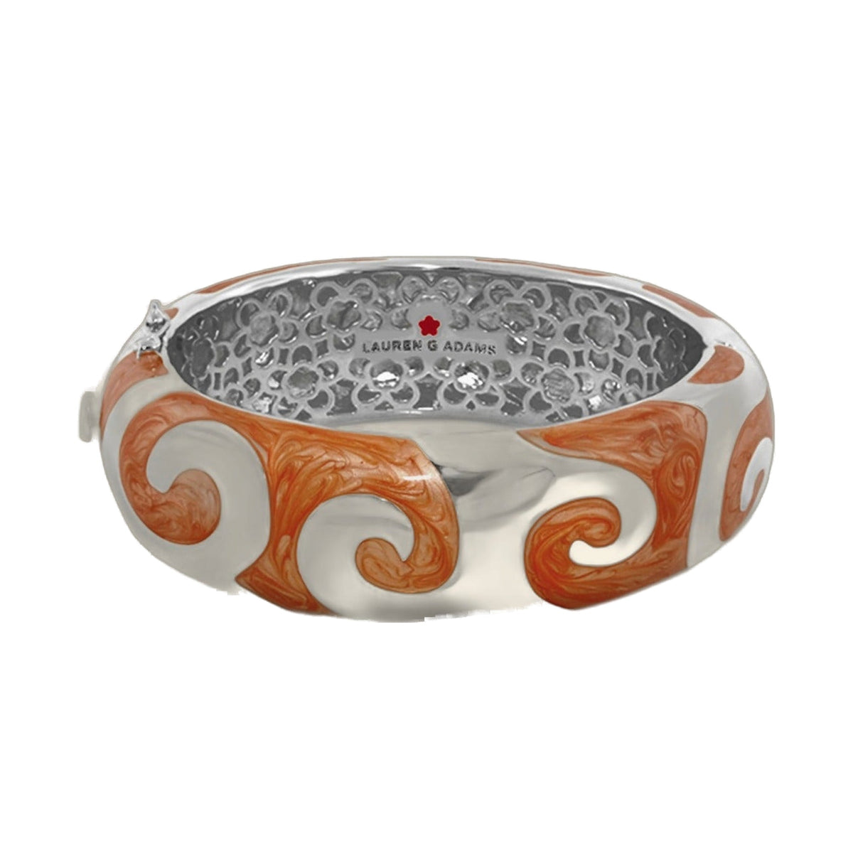 Good Karma Bangle bracelet by Lauren G Adams, hinged with safety lock, orange swirl ceramic on Tampa Home & Garden Store