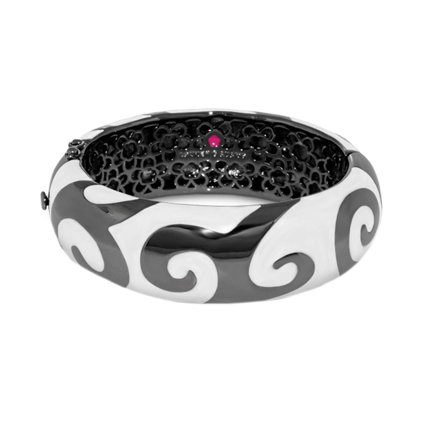Good Karma Bangle, hinged bracelet with safety lock, black-white swirl enamel by Lauren G Adams on Tampa Home & Garden Store