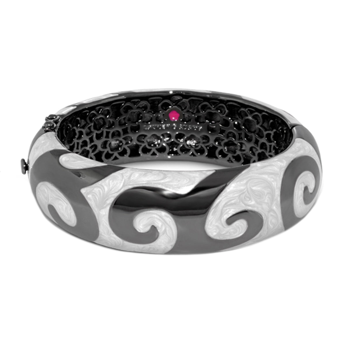 Good Karma Bangle Lauren G Adams hinged bracelet, black lattice interior and gray-white swirls on Tampa Home & Garden Store