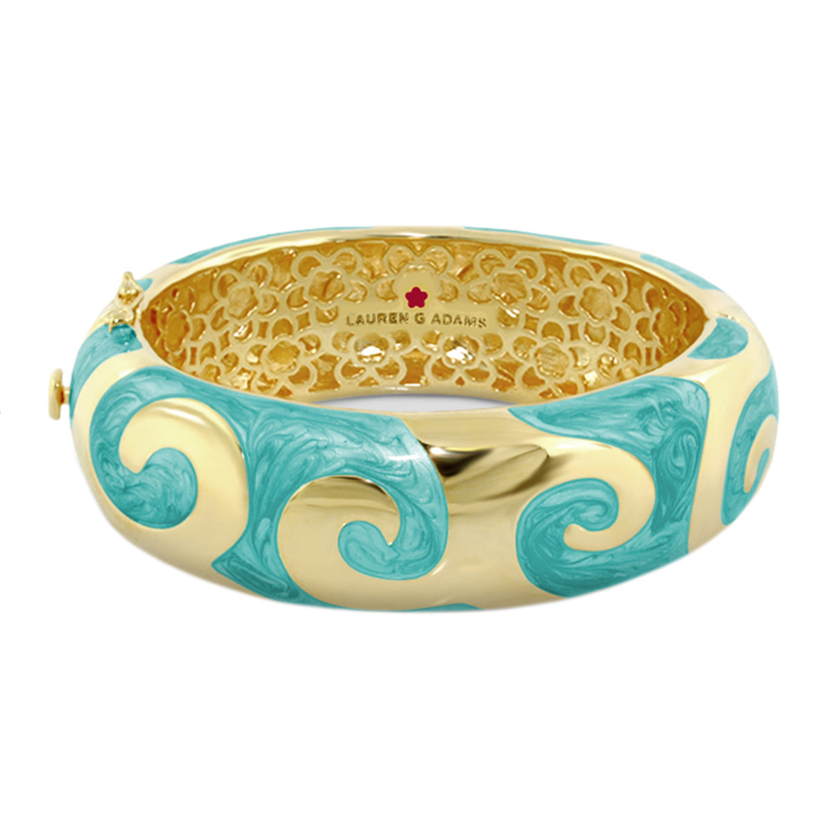 Good Karma Bangle hinged bracelet in turquoise gold swirls with safety lock Lauren G Adams on Tampa Home & Garden Store