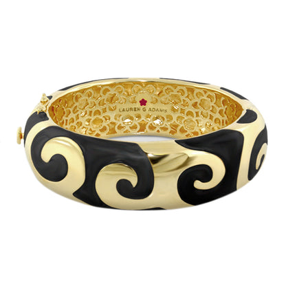 Good Karma Bangle hinged bracelet gold-tone with black enamel swirl by Lauren G Adams on Tampa Home & Garden Store