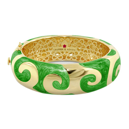 Good Karma Bangle hinged gold-tone bracelet with green enamel swirls Lauren G Adams on Tampa Home & Garden Store