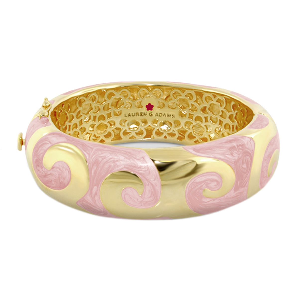 Good Karma Bangle hinged bracelet in pink and gold with safety lock by Lauren G Adams on Tampa Home & Garden Store