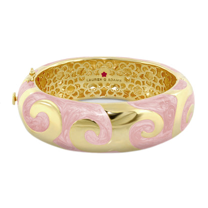 Good Karma Bangle hinged bracelet in pink and gold with safety lock by Lauren G Adams on Tampa Home & Garden Store