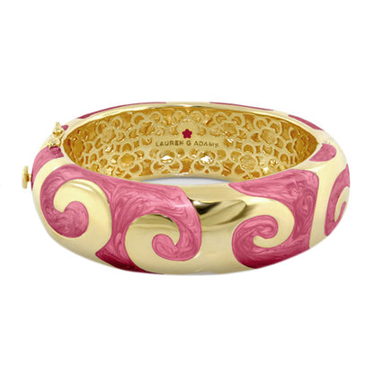 Good Karma Bangle by Lauren G Adams, hinged bracelet in pink cream enamel with gold interior on Tampa Home & Garden Store