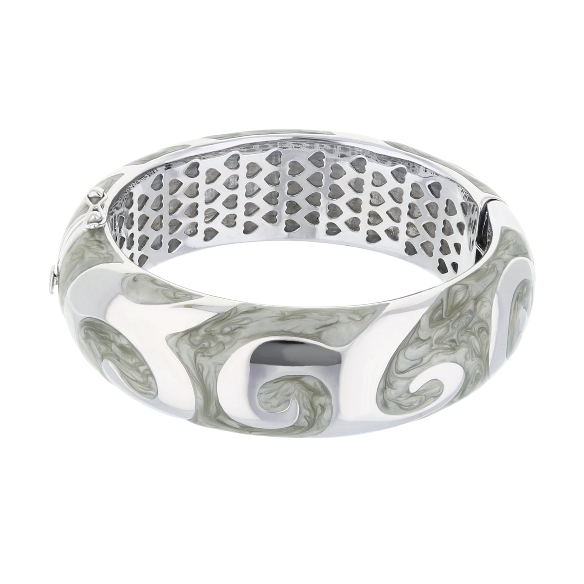 Good Karma Bangle hinged bracelet in silver-tone metal with heart cutouts by Lauren G Adams on Tampa Home & Garden Store