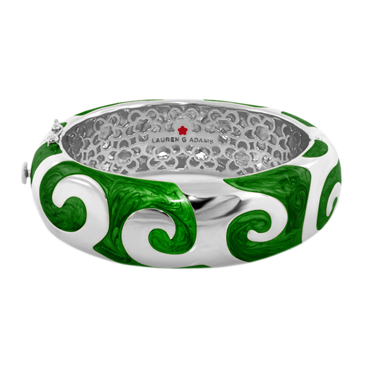 Good Karma Bangle, hinged bracelet in green and white enamel with silver, Lauren G Adams on Tampa Home & Garden Store