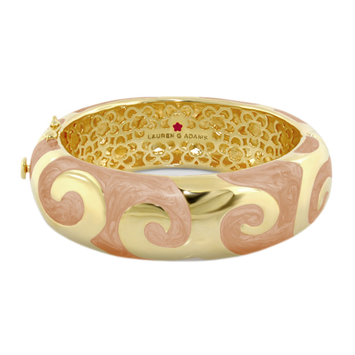 Good Karma Bangle hinged bracelet two-tone gold with pink swirl motif Lauren G Adams on Tampa Home & Garden Store