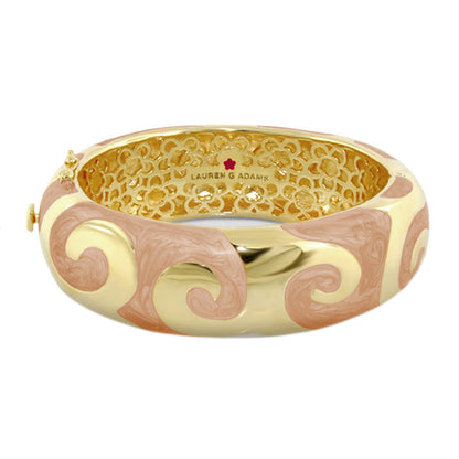 Good Karma Bangle hinged bracelet two-tone gold with pink swirl motif Lauren G Adams on Tampa Home & Garden Store