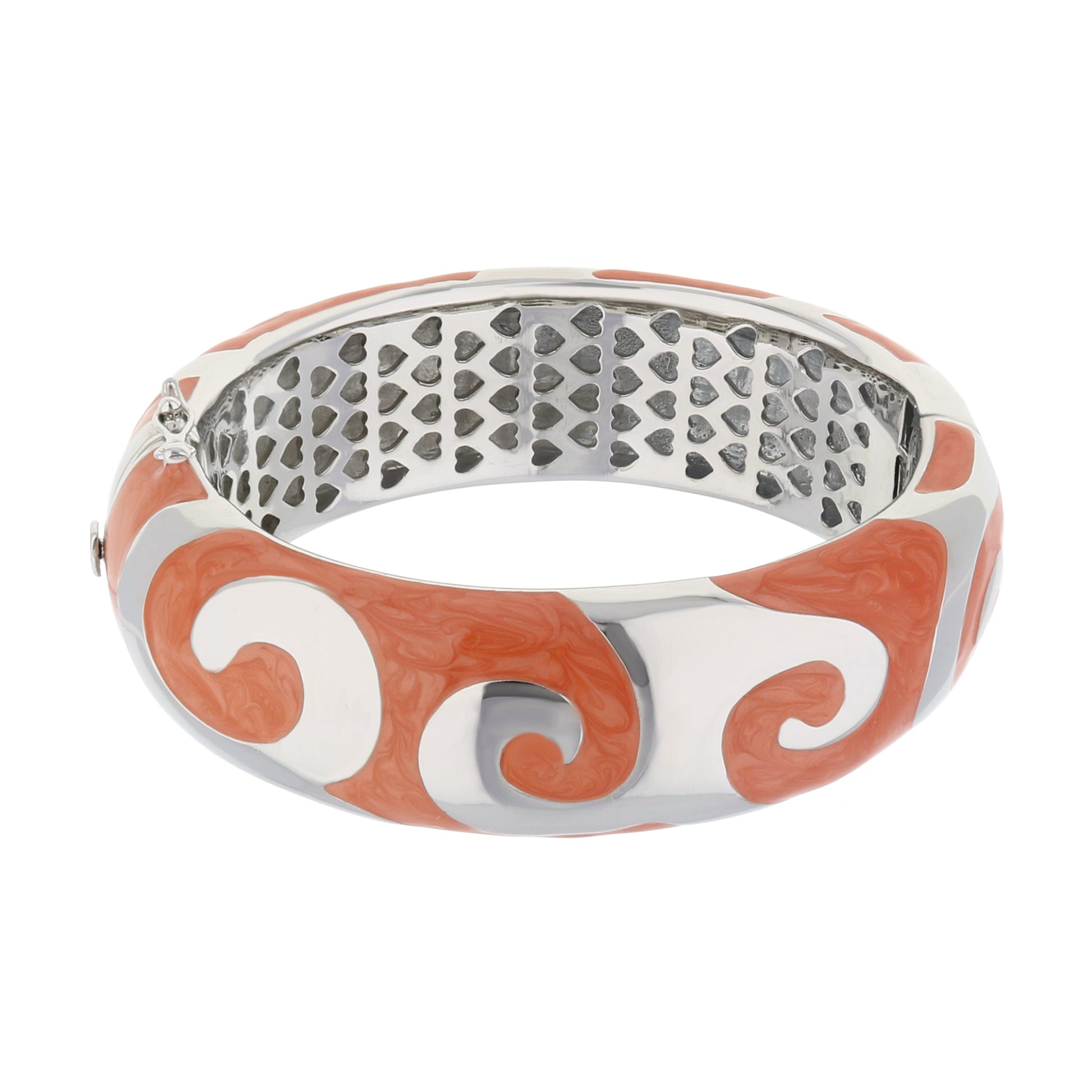 Good Karma Bangle by Lauren G Adams, orange enamel and silver hinged bracelet with safety lock on Tampa Home & Garden Store