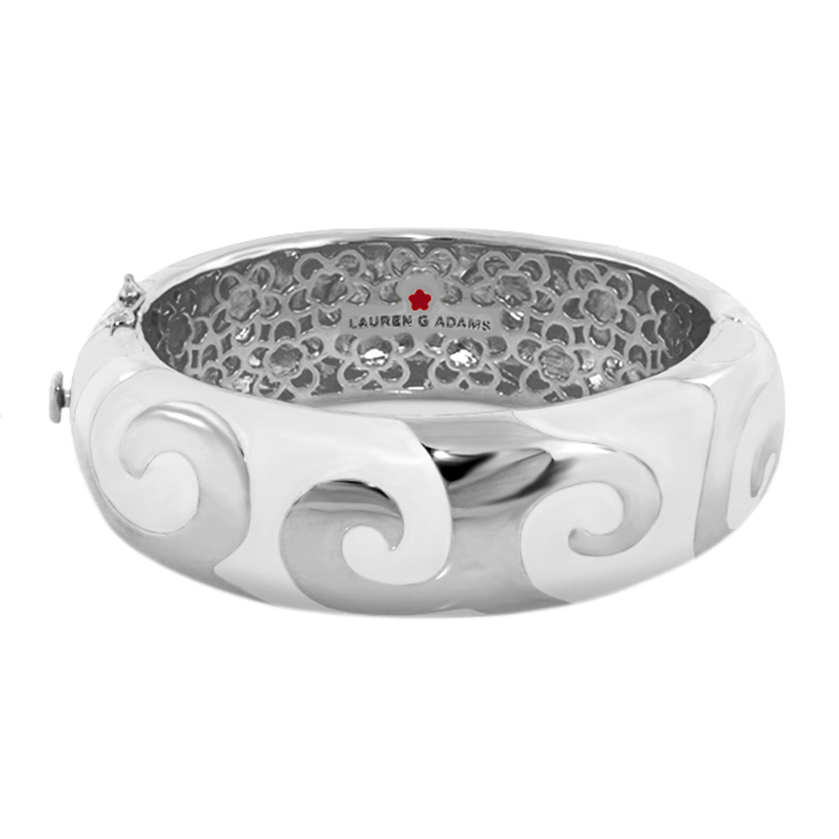 Good Karma Bangle silver hinged bracelet by Lauren G Adams with swirl motif on Tampa Home & Garden Store