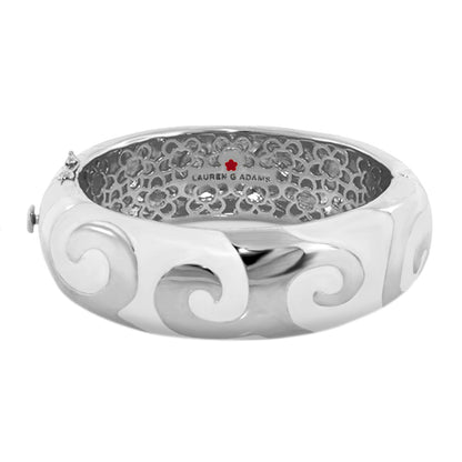 Good Karma Bangle silver hinged bracelet by Lauren G Adams with swirl motif on Tampa Home & Garden Store