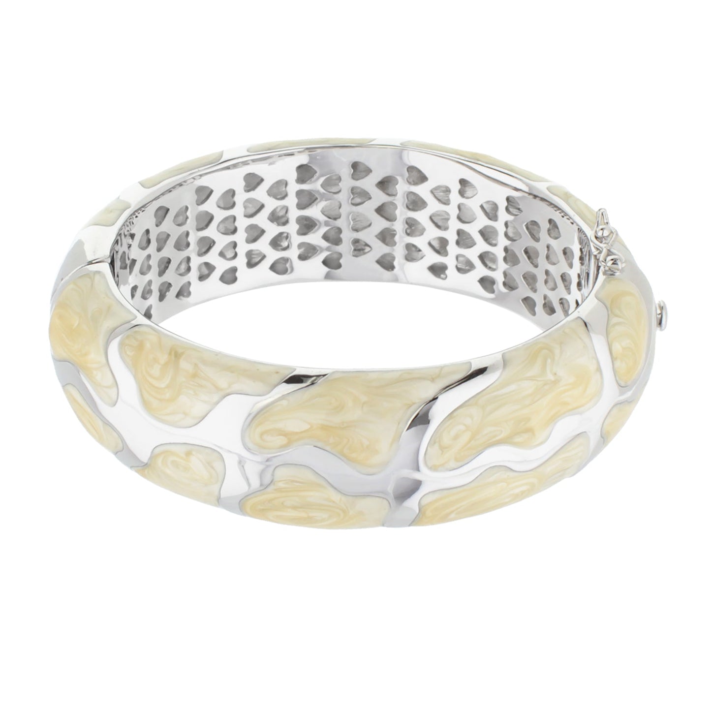 Puzzle Bangle by Lauren G Adams, hinged silver bracelet with cream marbled enamel panels on Tampa Home & Garden Store