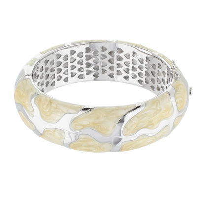 Puzzle Bangle by Lauren G Adams, hinged silver bracelet with cream marbled enamel panels on Tampa Home & Garden Store