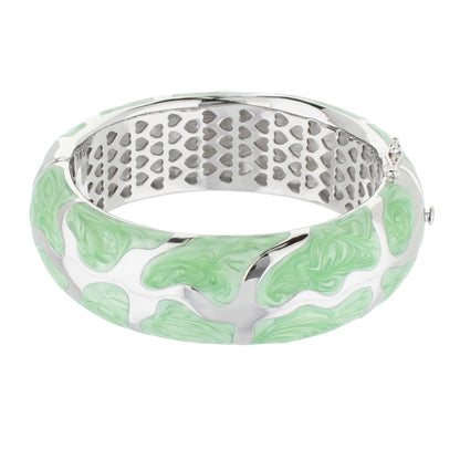 Puzzle Bangle by Lauren G Adams, hinged silver bracelet with green enamel swirls and safety lock on Tampa Home & Garden Store