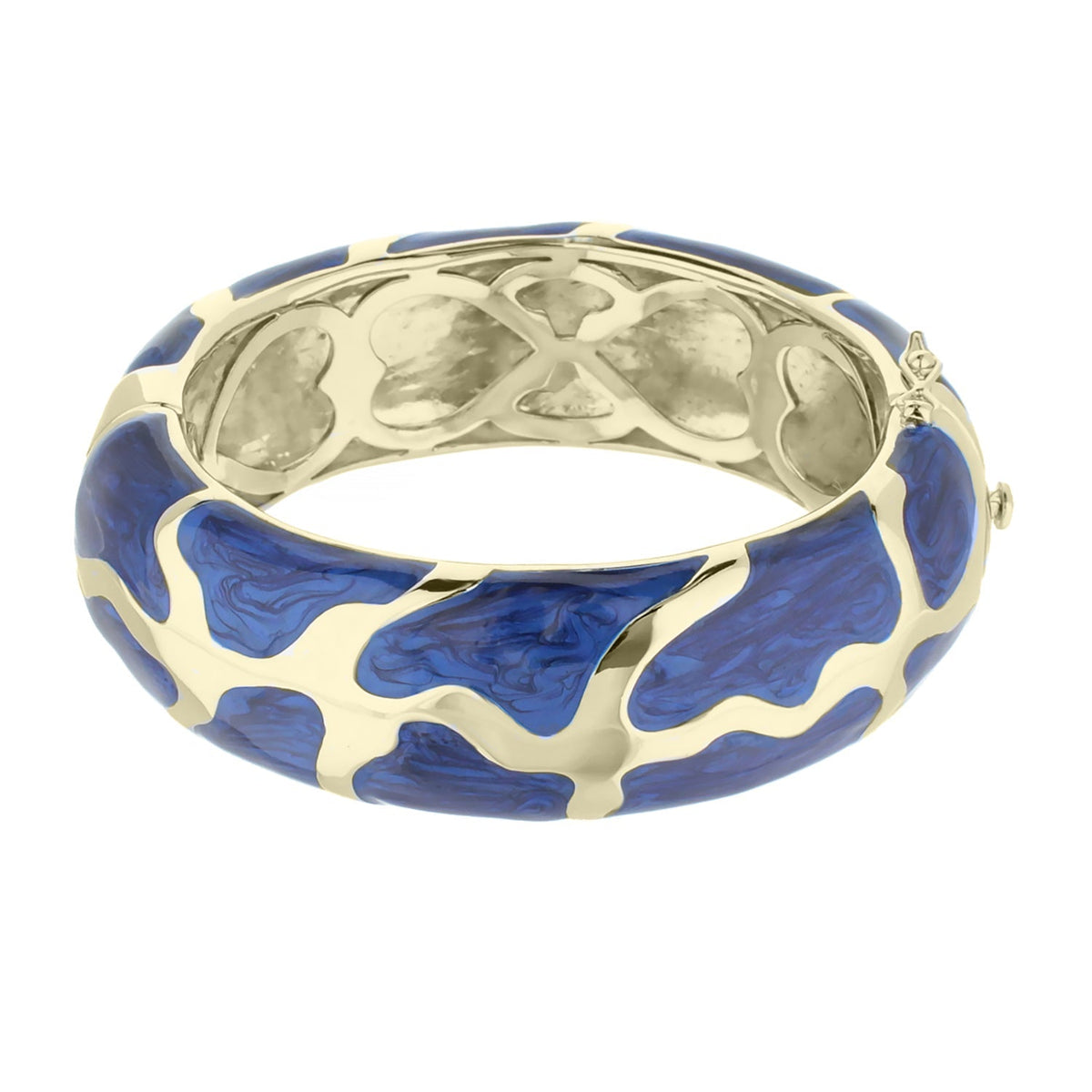 Puzzle Bangle by Lauren G Adams, blue enamel on gold-tone hinged bracelet with safety lock on Tampa Home & Garden Store